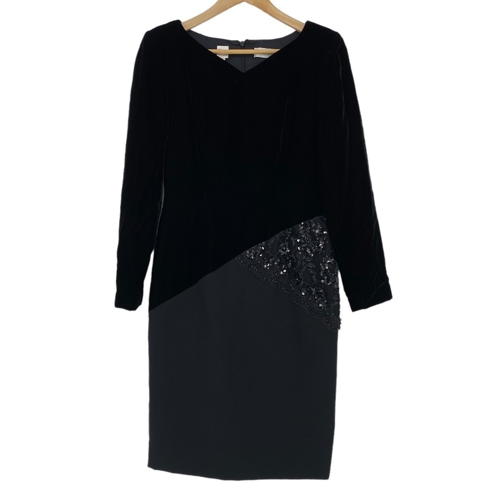VTG Bill Blass Evening beautiful black dress LBD with velvet & sparkle details